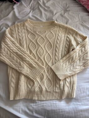 Amazon Cream Cable Knit Crewneck Sweater